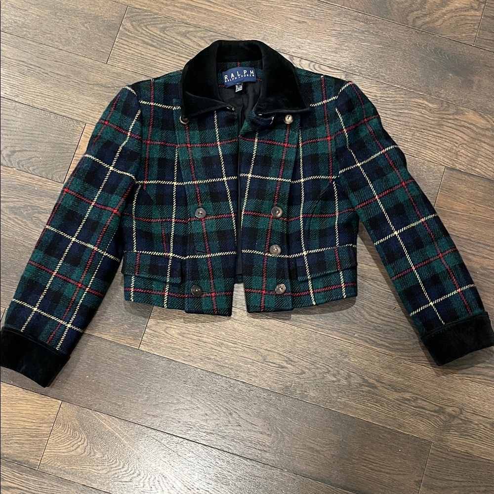 Ralph Lauren Black and Green Plaid Blazer Small Wool